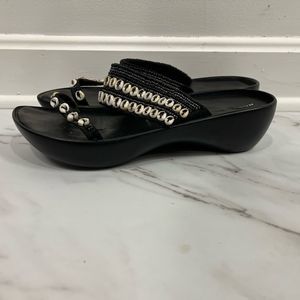 Robert Clergerie Sable Printed Seashell Black Leather Slide Sandals Size 7